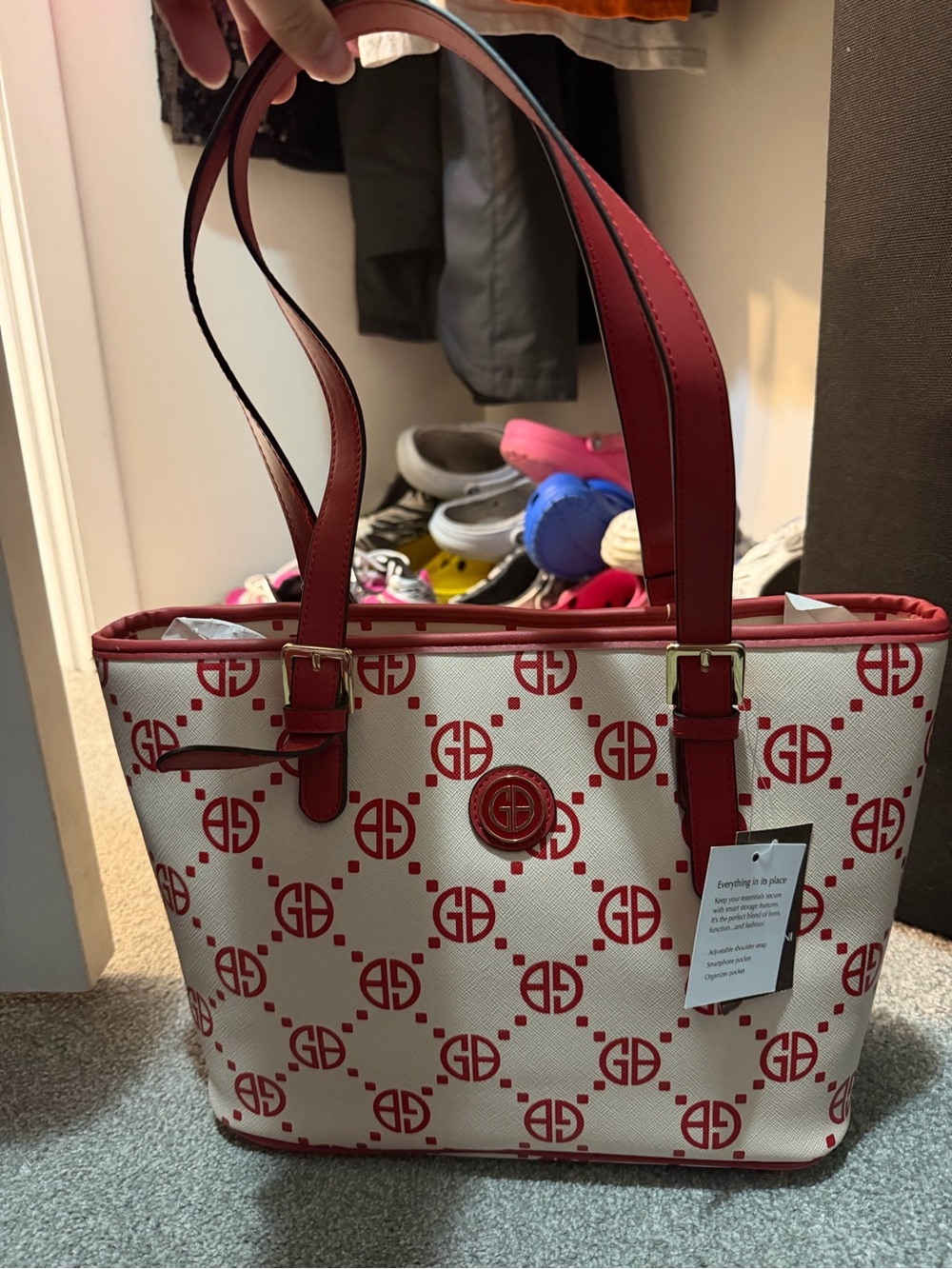 Giani Bernini Red and Cream Logo Print Tote